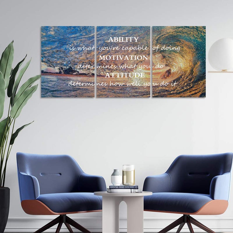 Yetaryy Inspirational Posters Motivational Wall Art Canvas Painting Sunrise Blue Sea Ocean Natural Landscape Wall Decor Sunset Ocean Beach Wall Art Poster Seascape Prints Artwork Wooden Framed - 36" Wx16 H - Image 2